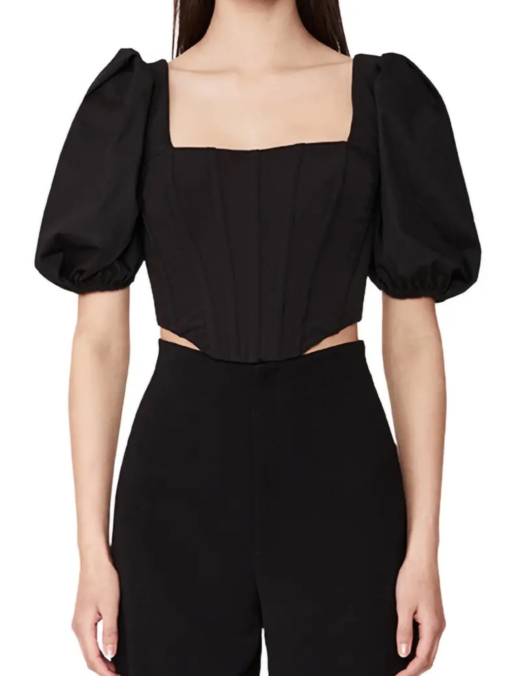 Bardot Black Puff Sleeve Corset Top Size Medium